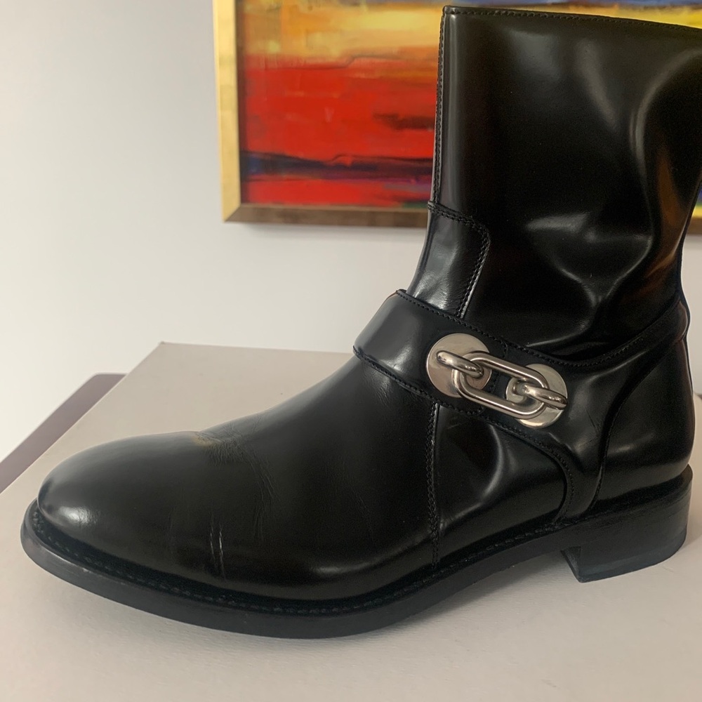 Balenciaga Shorter Black Veau Grossi Masculine Biker Boots Black Leather SZ 37.5 - Picture 6 of 14